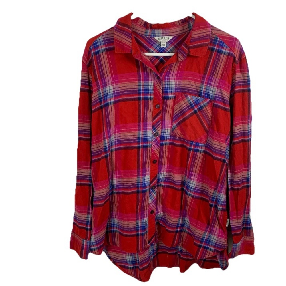 Orvis Flannel Plaid Shirt‎ Button Up Red Women Sz 2XL Long Sleeve Gorpcore